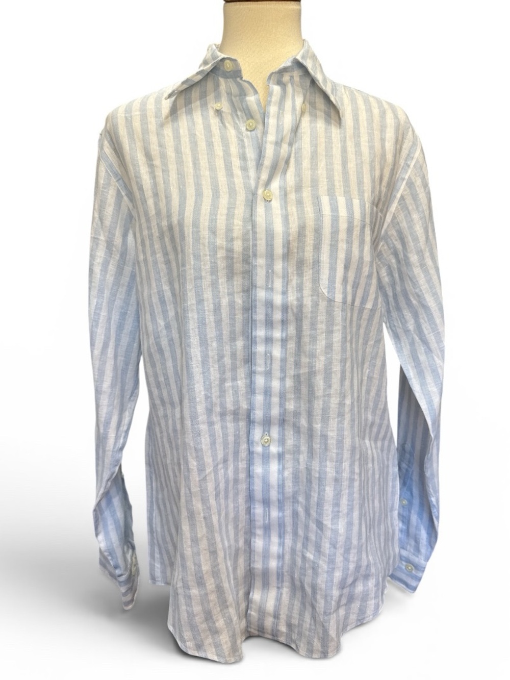 Brooks Brothers Light Blue and White Vertical Stripe Button-Down Shirt #583